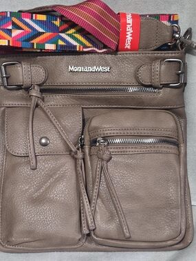 Montana West Taupe Crossbody with Colorful Woven Strap